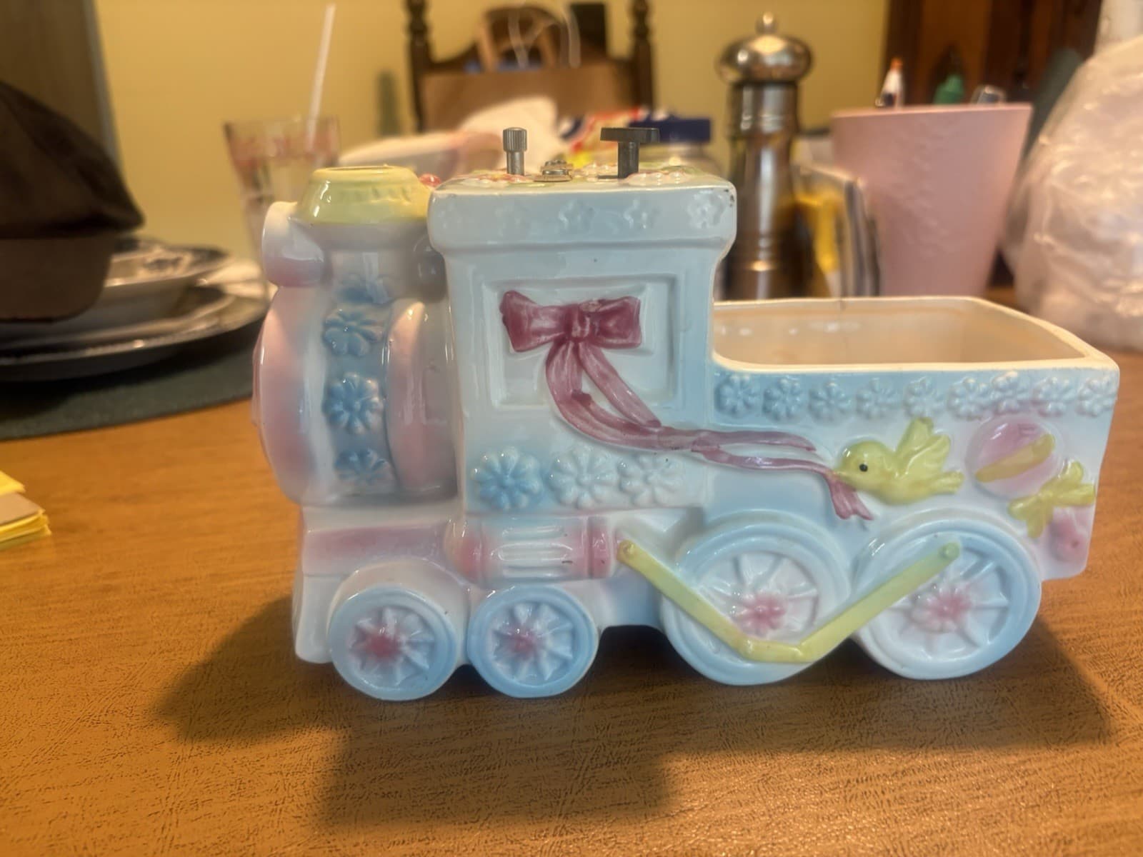 Vintage 1950s Rubens Originals Ceramic Musical Train Planter Japan Baby Girl Cho - Thumbnail 3