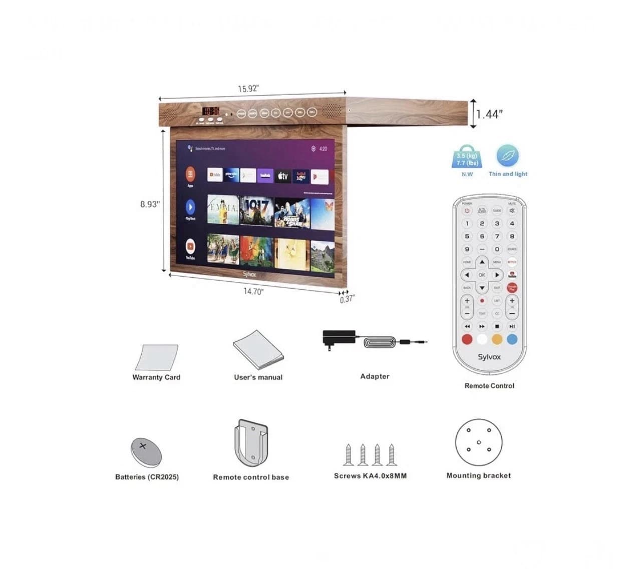 SYLVOX 15.6 inch Under Cabinet TV Kitchen TV 1080P Built-in Google Play RV TV - Thumbnail 4
