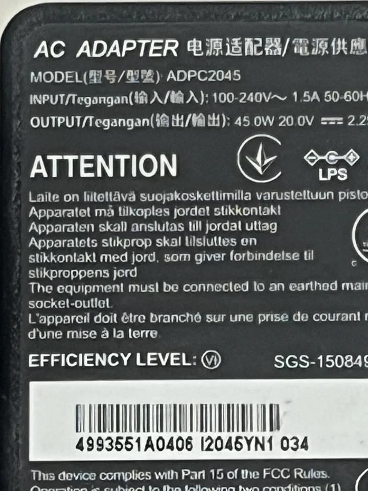 Genuine ADPC2045 20V 2.25A AC Adapter Charger Safety Mark 151537-12 Cat#JK - Thumbnail 3