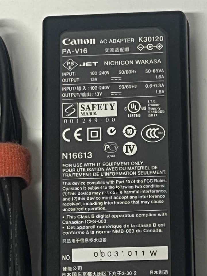 Genuine Canon AC Adapter K30120 PA-V16 13V 1.8A f/ Select Canon Cameras - Thumbnail 2