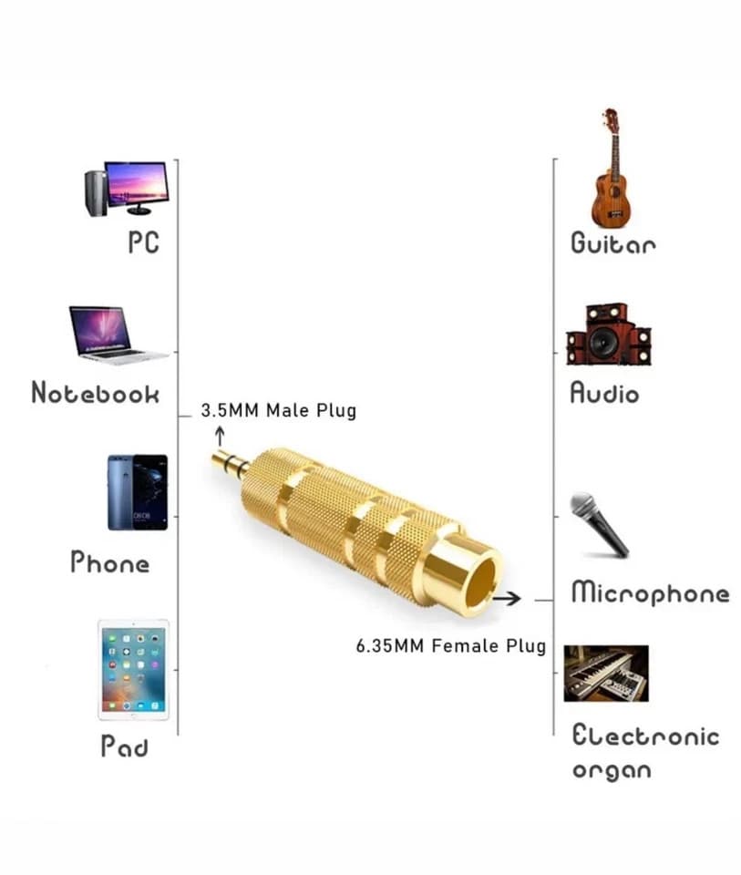 6.35mm 1/4" Female to 3.5mm 1/8" Male TRS Stereo Audio Headphone Adapter - Thumbnail 2