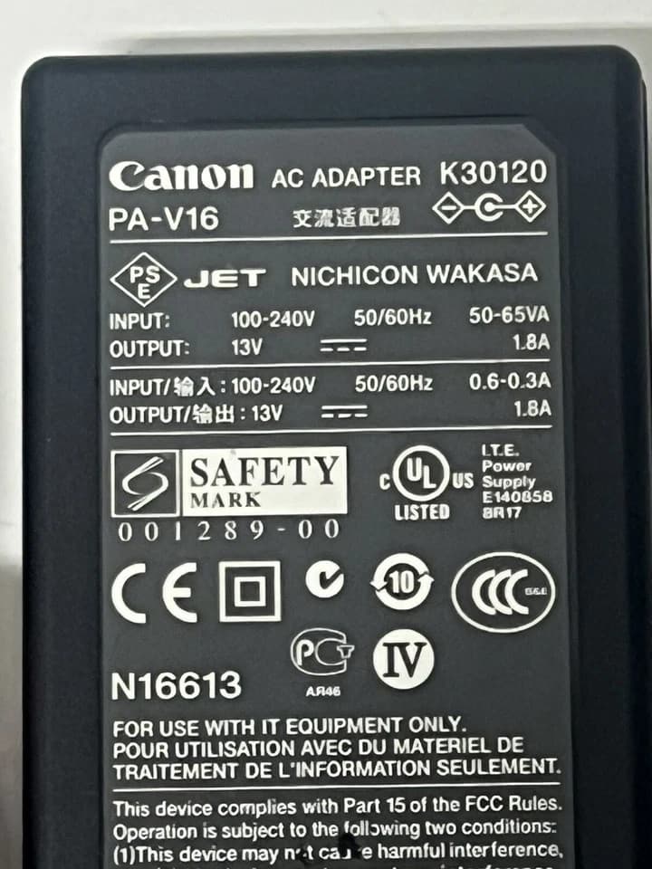 Genuine Canon AC Adapter K30120 PA-V16 13V 1.8A f/ Select Canon Cameras - Thumbnail 3