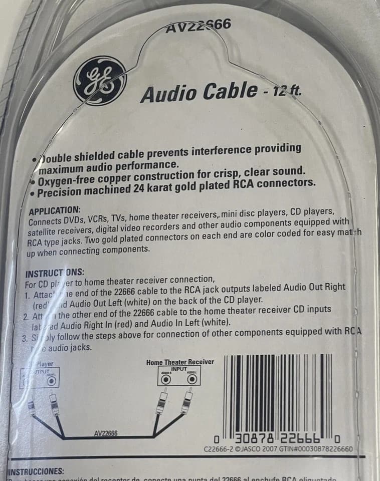 GE DIGITAL Ultra Prograde 12 ft AUDIO Cable for HDTV (model AV22666)