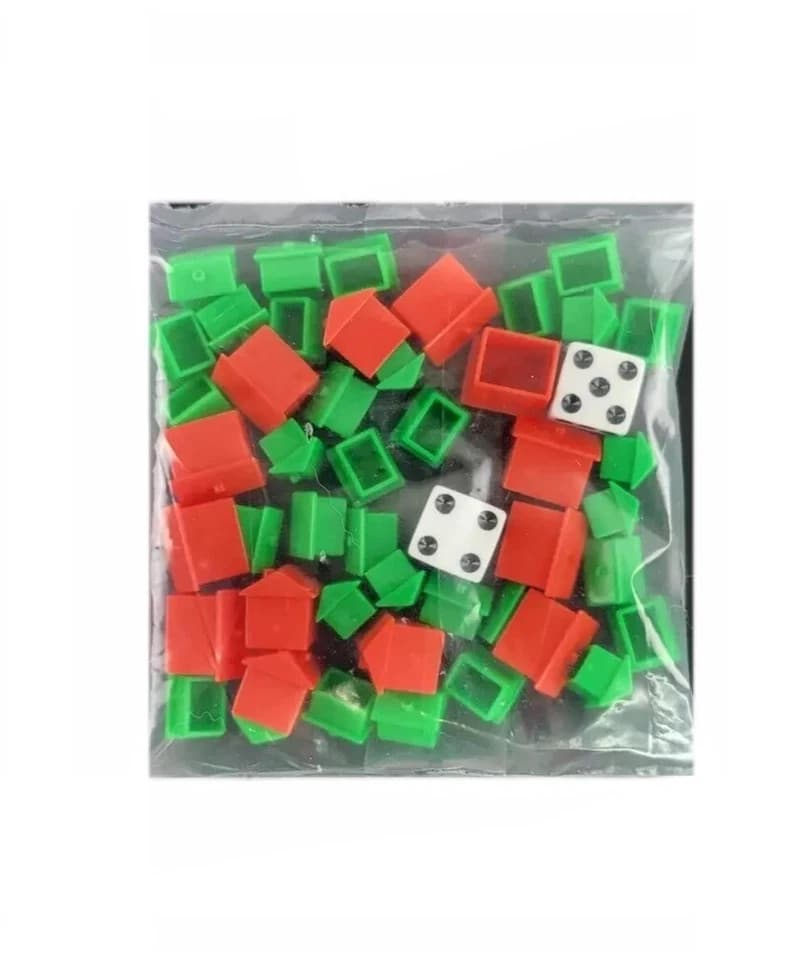 MONOPOLY Replacement ,32 HOUSES, 12 HOTELS ,2 DICE Hotels, Red Green - Thumbnail 2