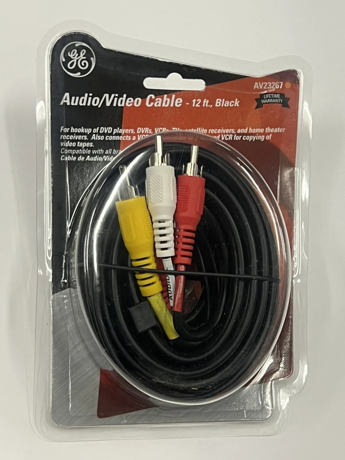 GE- Audio/Video Cable -12ft AV23267 Composite Black Cable Red White Yellow NEW