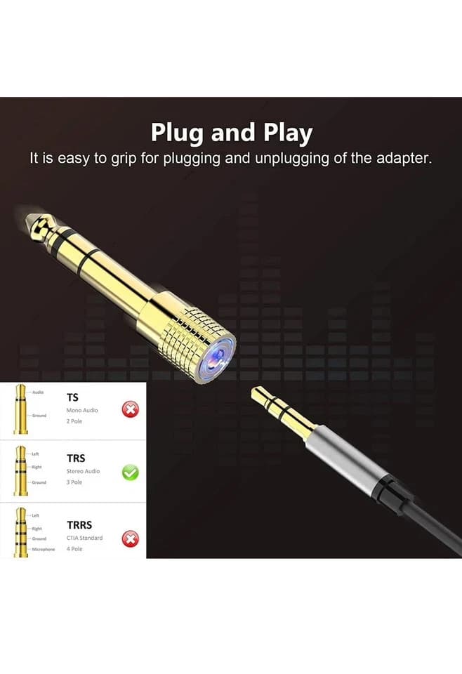 6.35mm (1/4 inch) Male to 3.5mm (1/8 inch) Female Stereo Audio Headphone TRS ... - Thumbnail 5