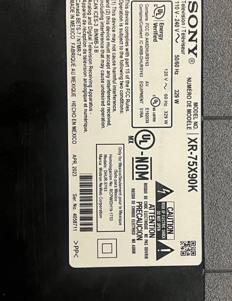 Sony XR-75X90K TV Power Button IR Remote Sensor Wi-Fi Module Unit A5041833A - Thumbnail 2