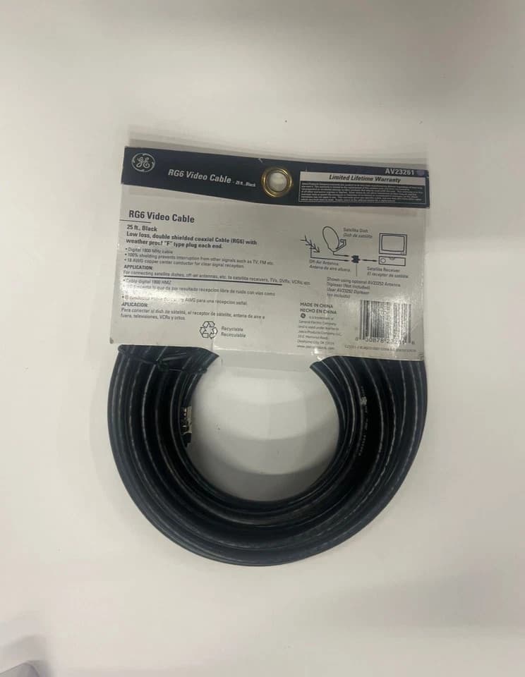 RG6 Coax Cable 25 feet GE 33317 TV Audio Video Receiver Cable Satellite Antenna - Thumbnail 4