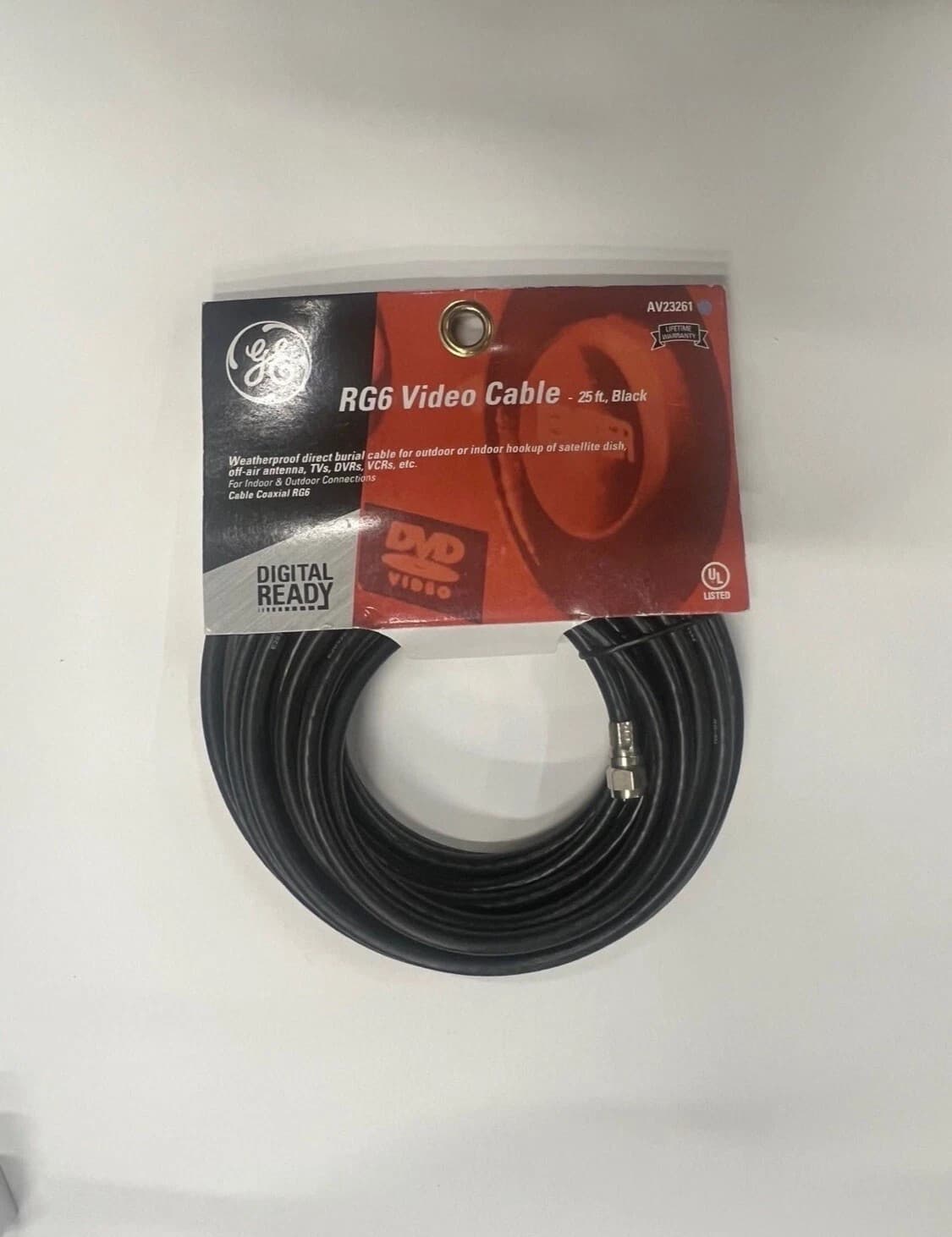 RG6 Coax Cable 25 feet GE 33317 TV Audio Video Receiver Cable Satellite Antenna