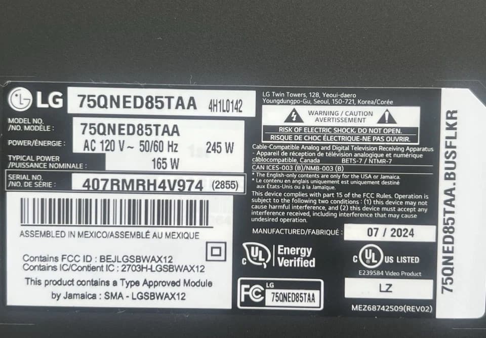 LG 75" 4K HDR Smart LED 75QNED85TAA HDTV Power Button Board - Thumbnail 3