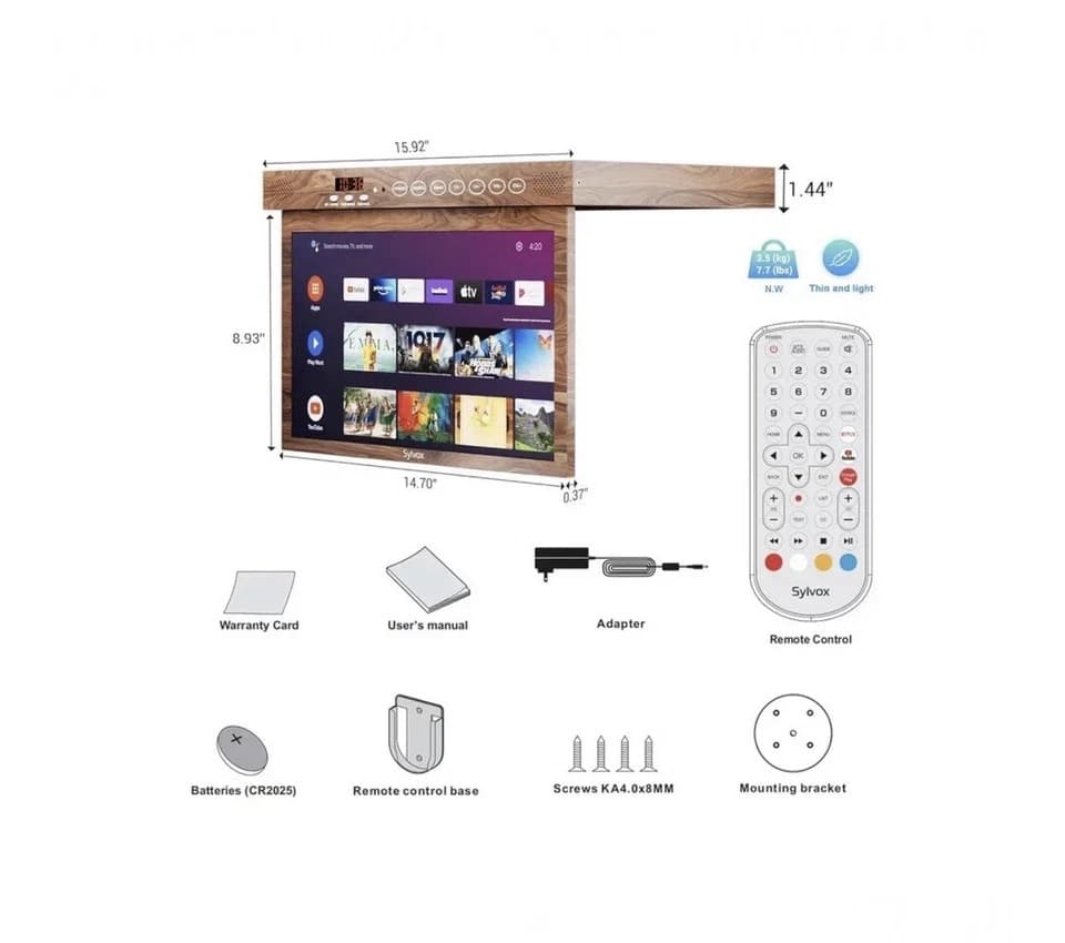 SYLVOX 15.6 inch Under Cabinet TV 1080P Kitchen TV Built-in App Smart RV TV - Thumbnail 4