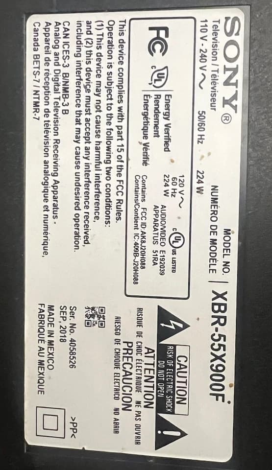 Sony 55" LED TV XBR-55X900F Power Button Volume Control Board - Thumbnail 2
