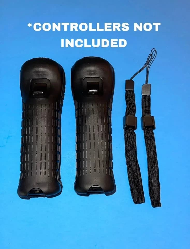 x2 New Nintendo Wii Remote Black Rubber Silicone Gel Covers Sleeves & Straps - Thumbnail 3