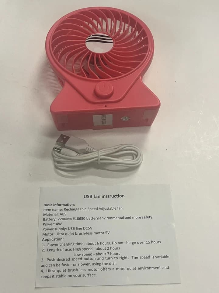USB Desk Fan Quiet Portable Fan for Desktop Office Table 3 Speeds Pink - Thumbnail 2