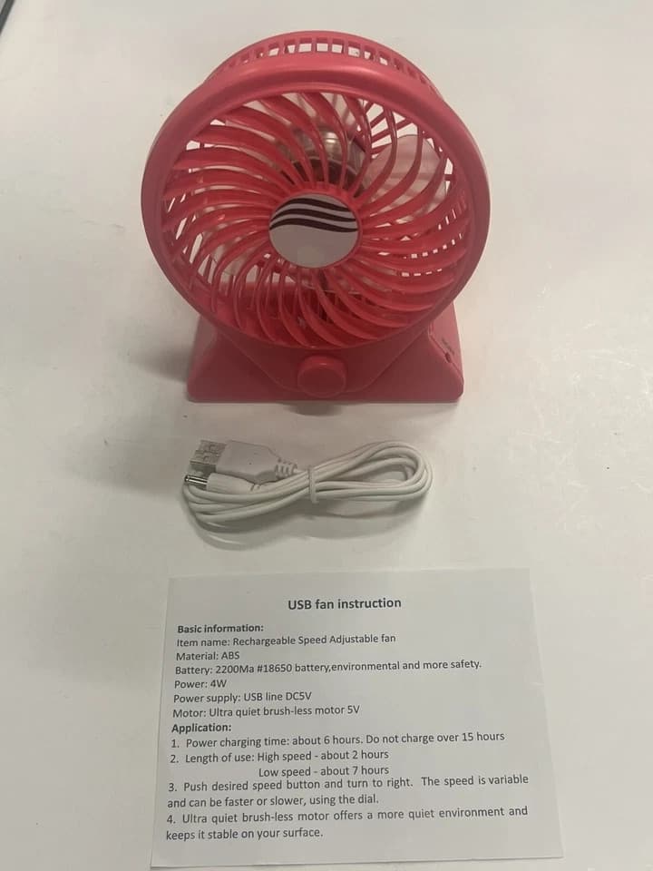 USB Desk Fan Quiet Portable Fan for Desktop Office Table 3 Speeds Pink - Thumbnail 5