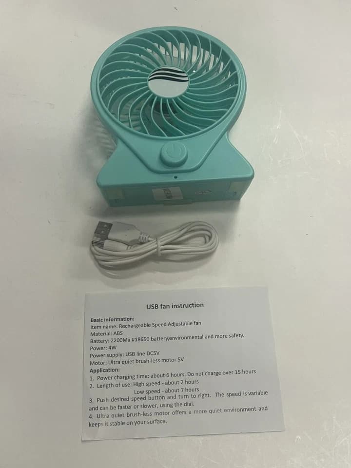 USB Desk Fan Quiet Portable Fan for Desktop Office Table 3 Speeds Green - Thumbnail 3