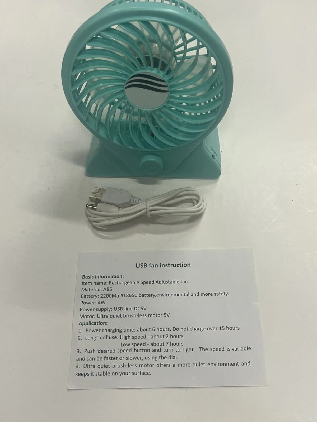 USB Desk Fan Quiet Portable Fan for Desktop Office Table 3 Speeds Green - Thumbnail 4