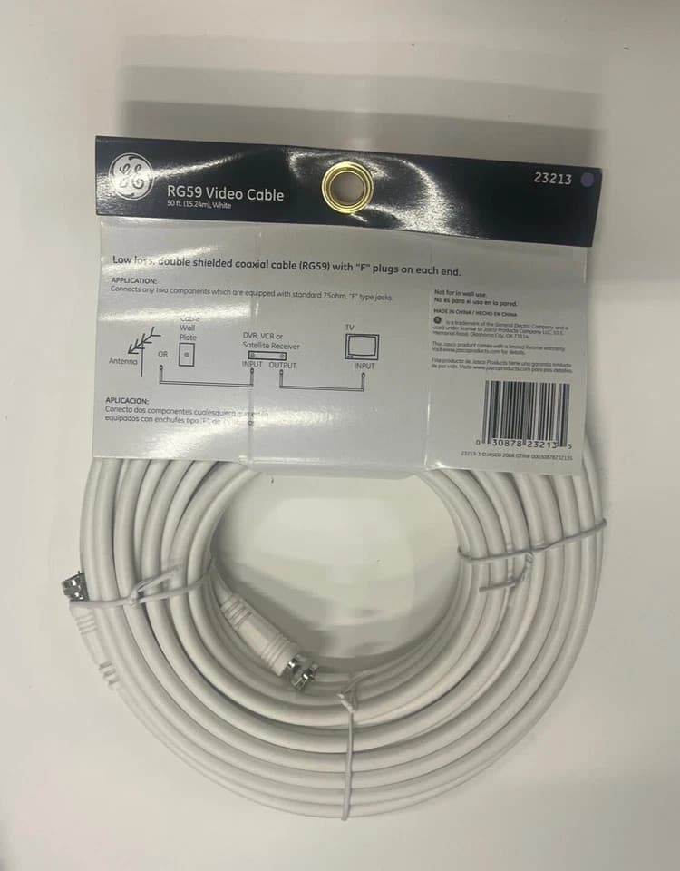 GE 50 FT. RG6 COAX CABLE, 33319 15.2 M. Connect TV, Cable, Satellite And DVR