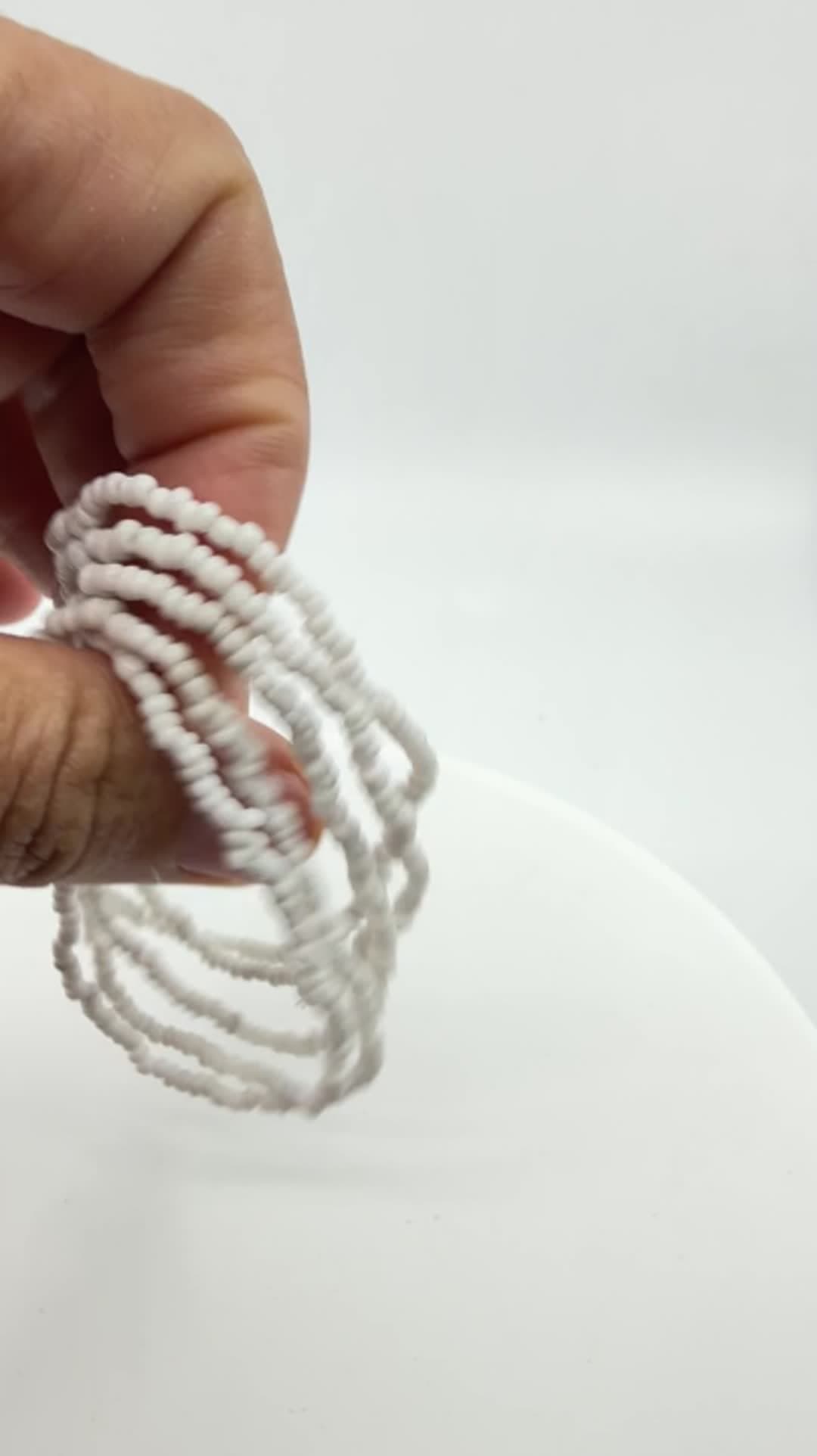 Boho White Seed Bead Multi Strand Layering Stretch Bracelet Minimalist Gift - Video 10