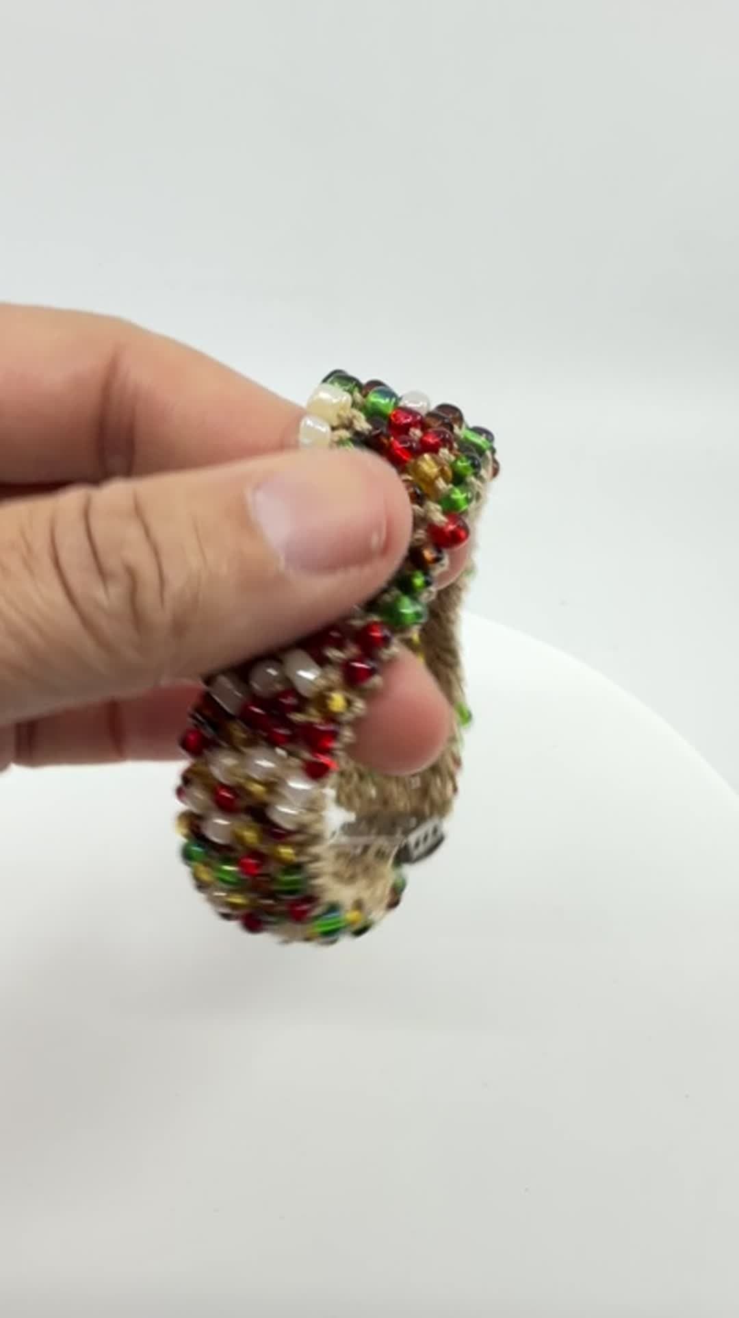 Boho Macrame Multi Color Glass Seed Bead Chunky Statement Bracelet Festival - Video 10