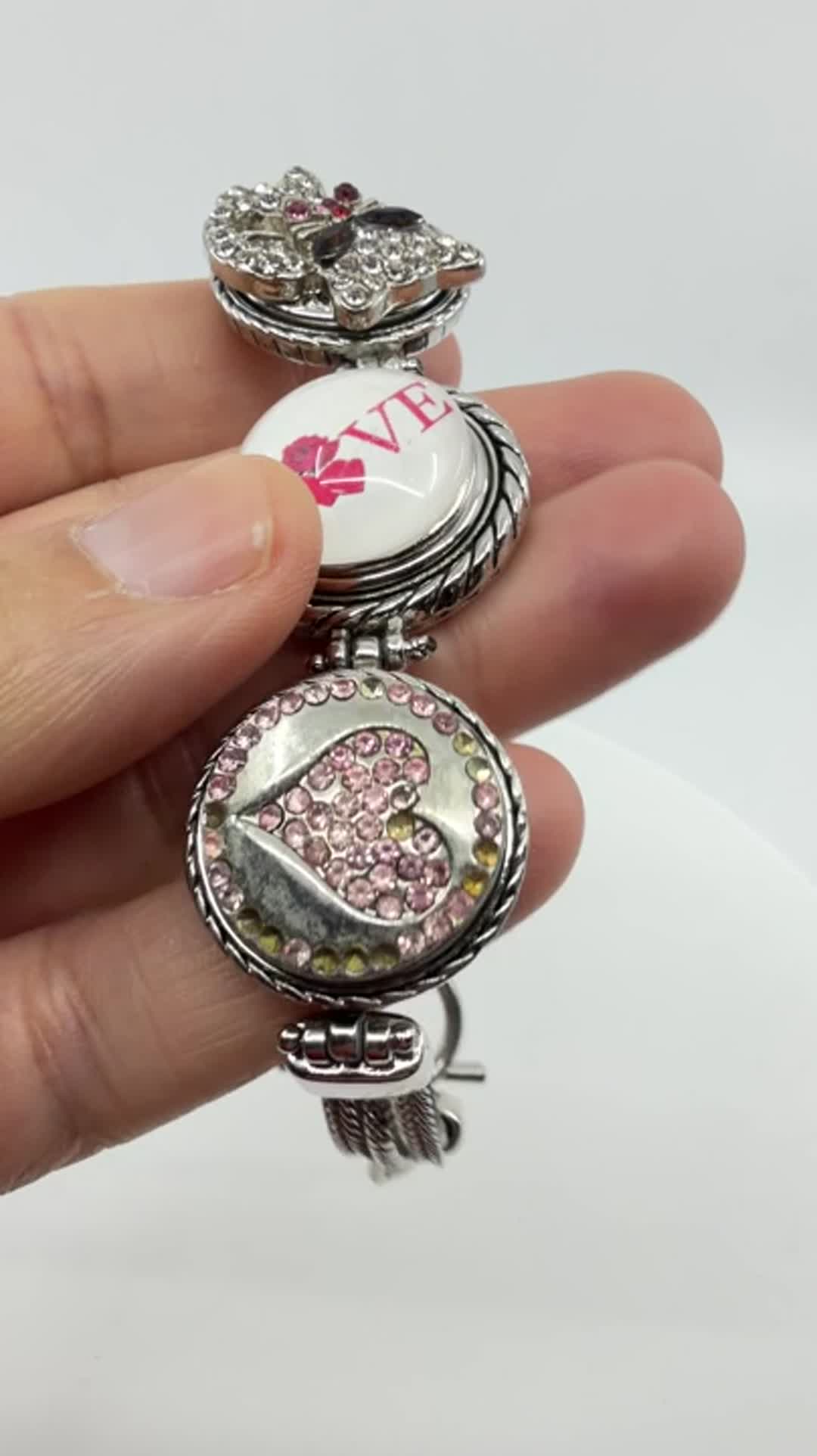 Chunky Crystel Heart Charm Bracelet Love Multi Strand Statement Gift Coquette - Video 9