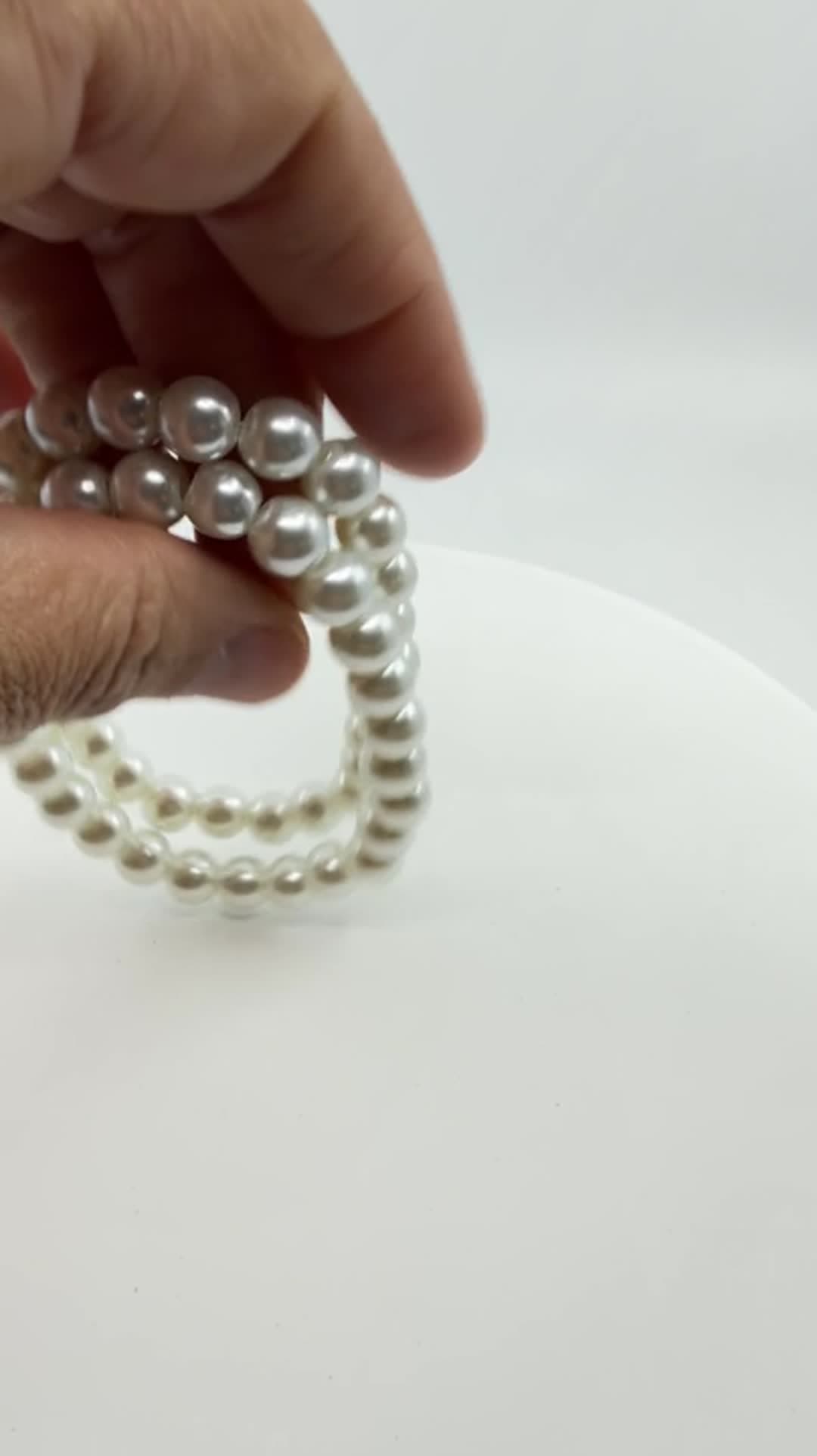Elegant White Faux Pearl Double Strand Stretch Bracelet Set Chunky Boho Coquette - Video 9