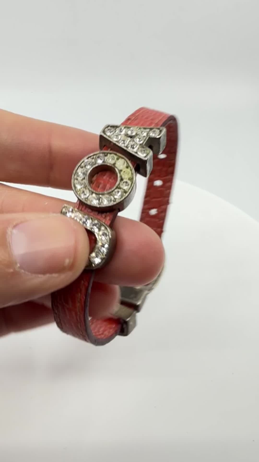Y2K Pink Faux Alligator Leather Crystel JOA Slider Charm Bracelet Statement 90s - Video 9
