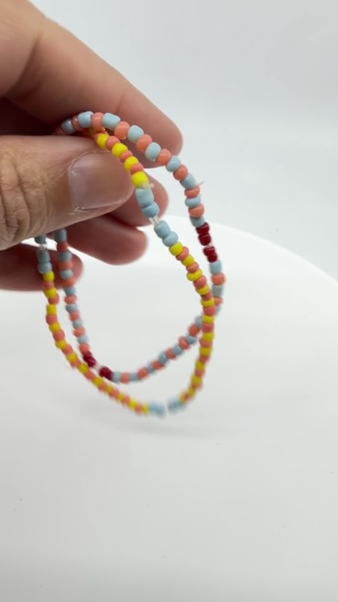 Boho Pastel Seed Bead Anklet Set Layering Festival Beach Summer Jewelry Gift - Video 10