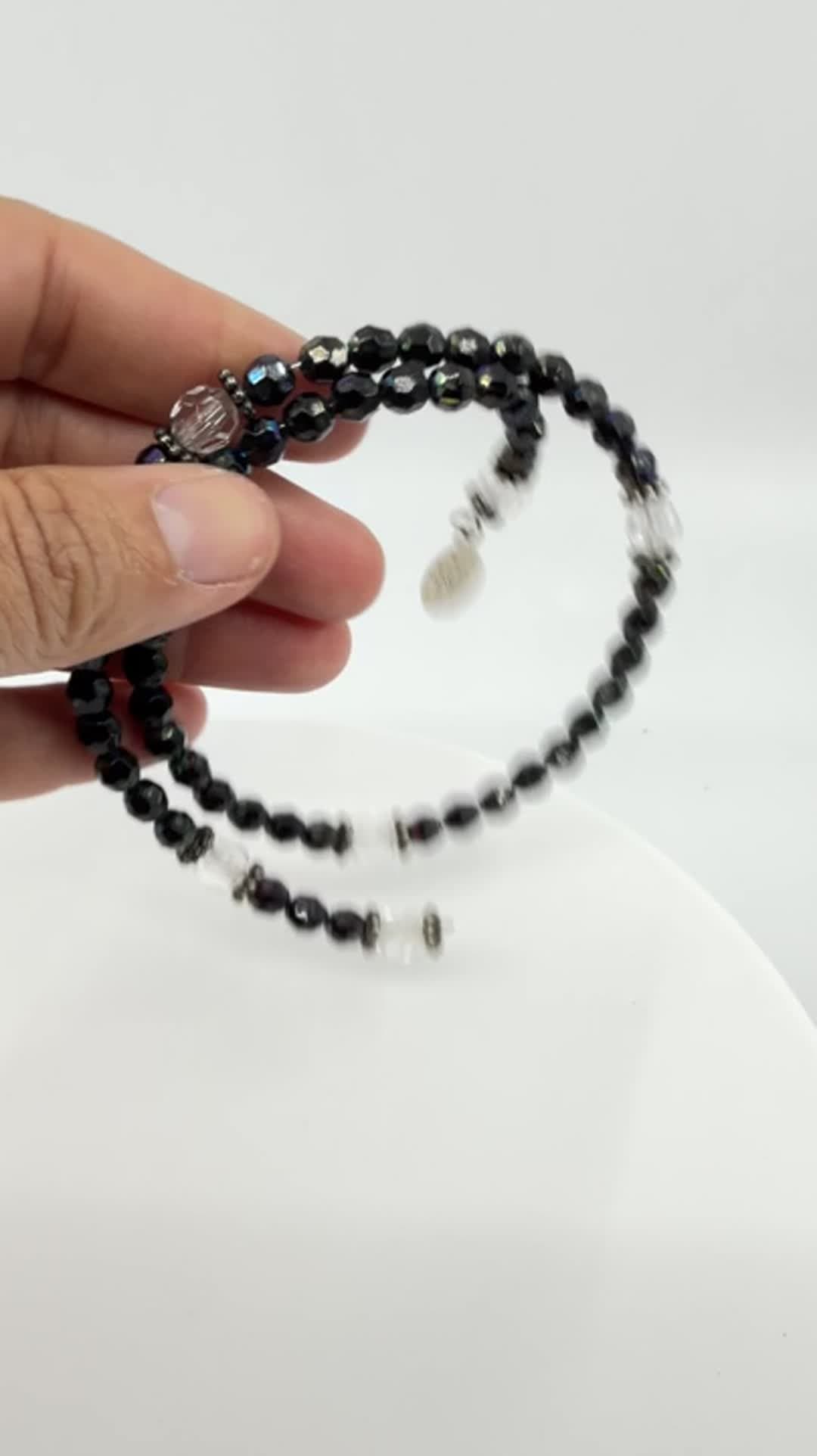 Gothic Black Iridescent Wrap Bracelet Celestial Beaded Crystal Statement Gift - Video 10
