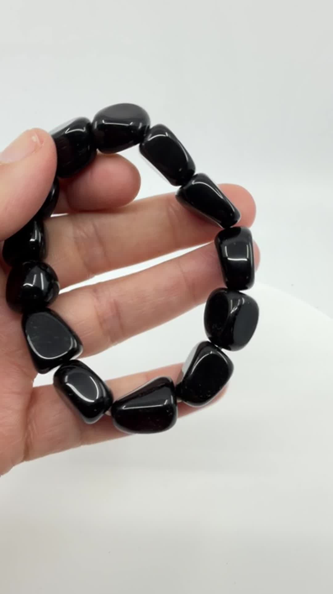 Gothic Black Onyx Obsidian Nugget Stretch Bracelet Chunky Statement Gift Classic - Video 9