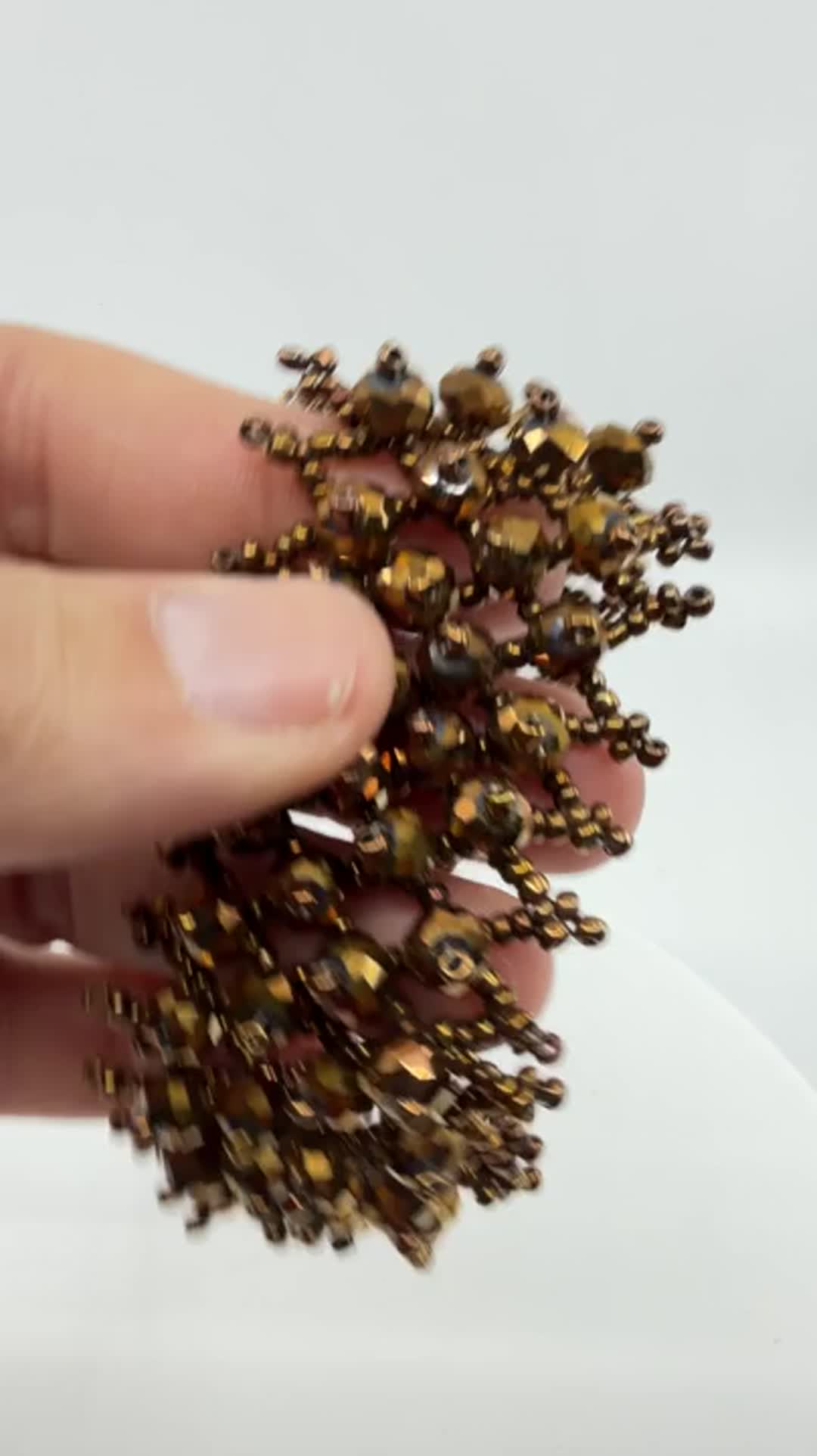 Boho Bronze Tone Beaded Cuff Bracelet Statement Chunky Layering Cottagecore Gift - Video 11