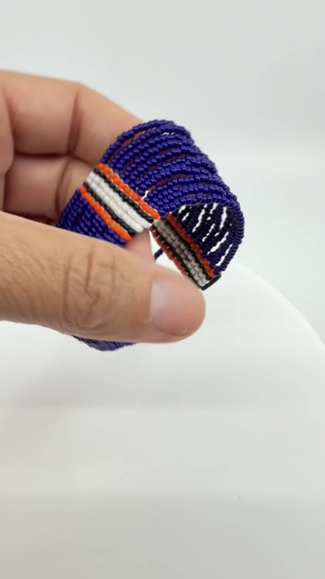 Boho Multi Strand Seed Bead Cuff Bracelet Cobalt Blue Statement Stacked Festival - Video 11