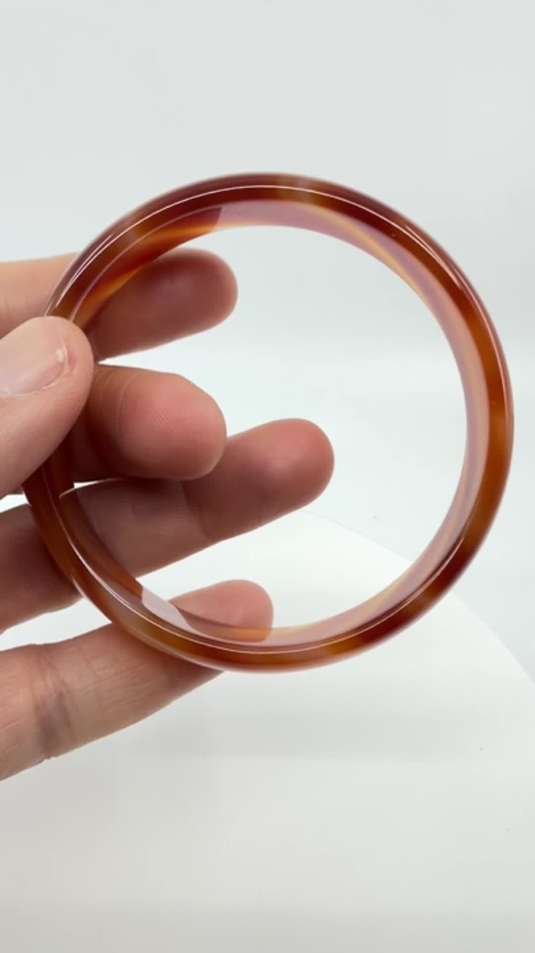 Chunky Carnelian Agate Bangle Bracelet Translucent Orange Band Statement Gift - Video 11