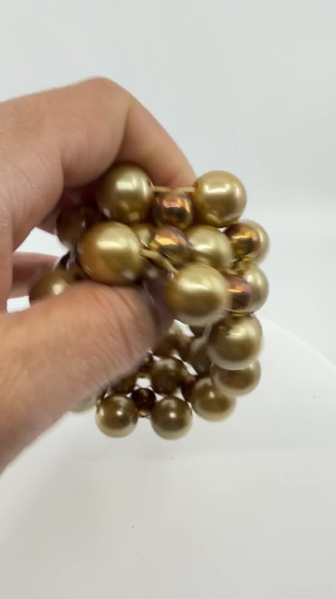 Chunky Gold Tone Bead Stretch Bracelet Metallic Boho Layering Stackable Jewelry - Video 8