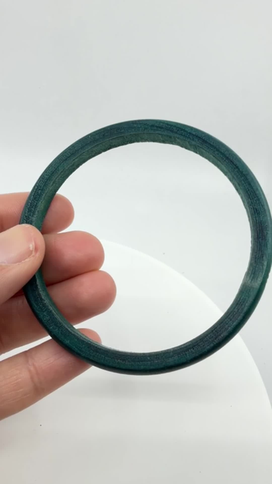 Boho Green Teal Wooden Bangle Bracelet Layering Chunky Festival Statement Gift - Video 8