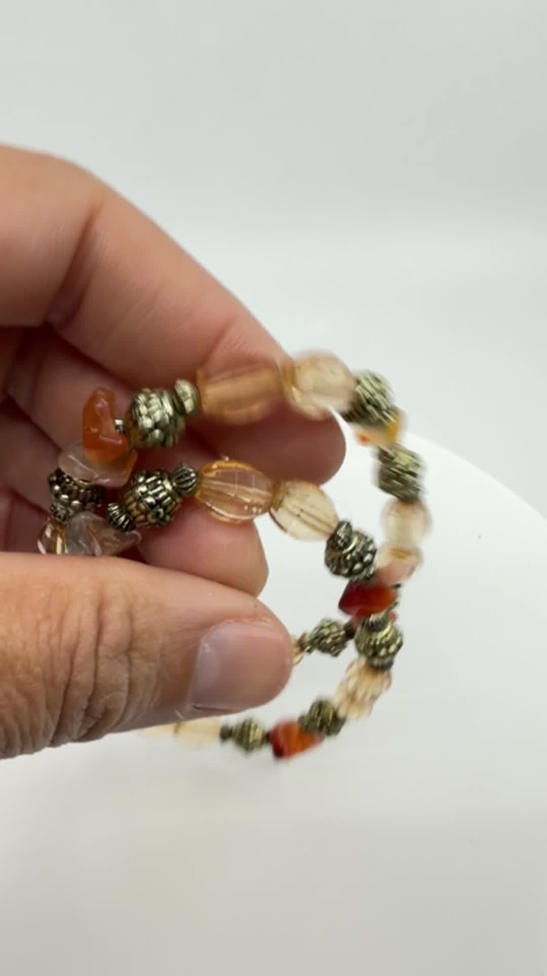 Boho Layered Bead Bracelet with Earthy Gemstone Accents Statement Jewelry Gift - Video 10