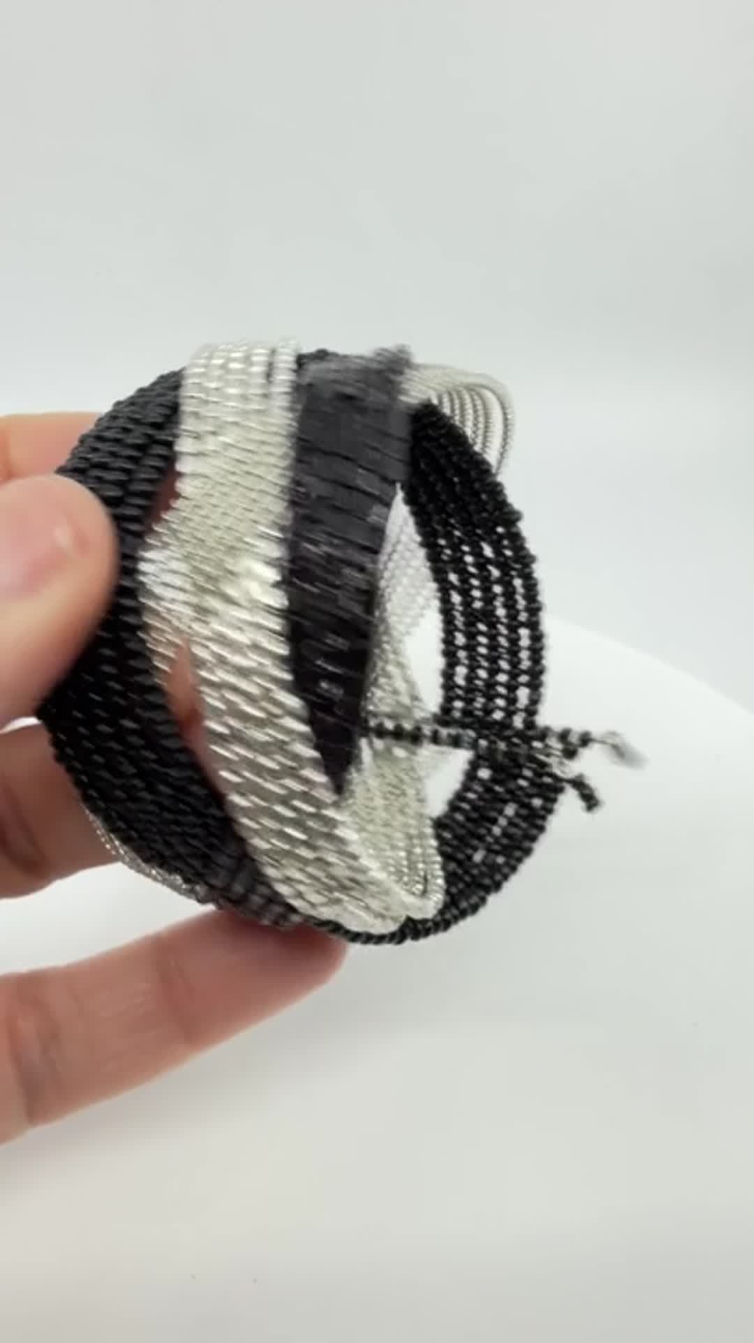 Black & Silver Multi-Strand Statement Bracelet Boho Chic Chunky Layering Gift - Video 14