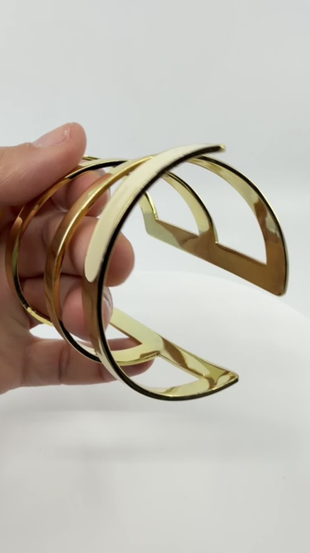 Gold Tone Spiral Cuff Bracelet Modern Geometric Statement Minimalist Bold Chic - Video 11