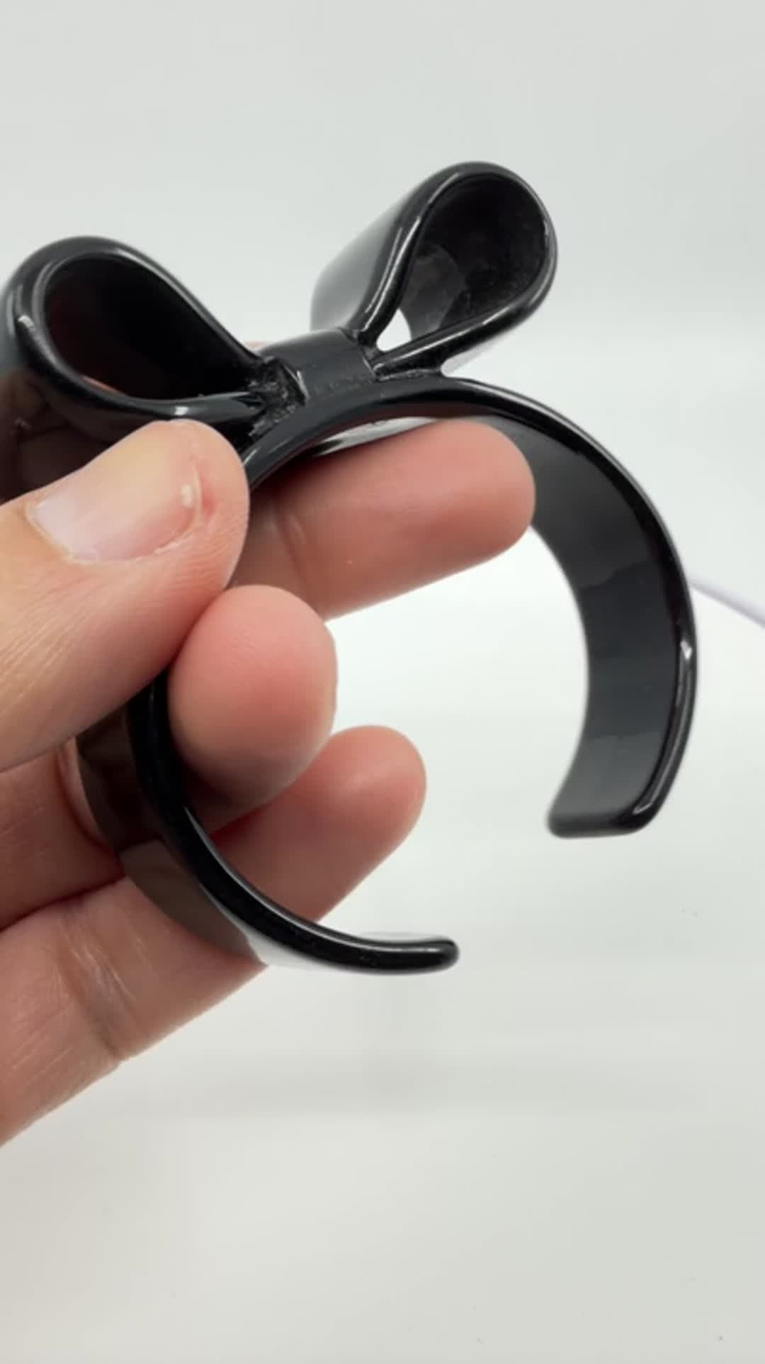 Chic Black Bow Statement Cuff Bracelet Minimalist Bold Coquette Style Accessory - Video 11