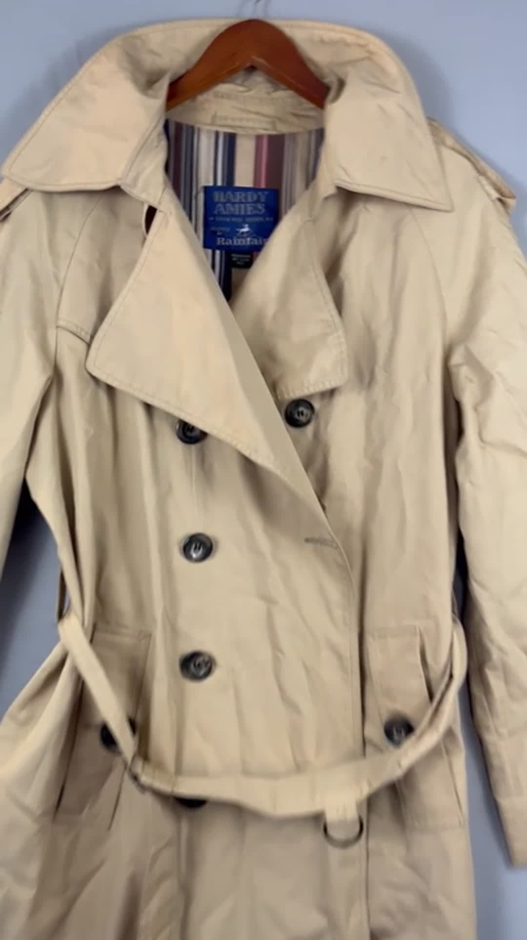 Hardy Amies Rainfair Mens Trench Coat Brown Double Breasted Belted Fishermancore - Video 9