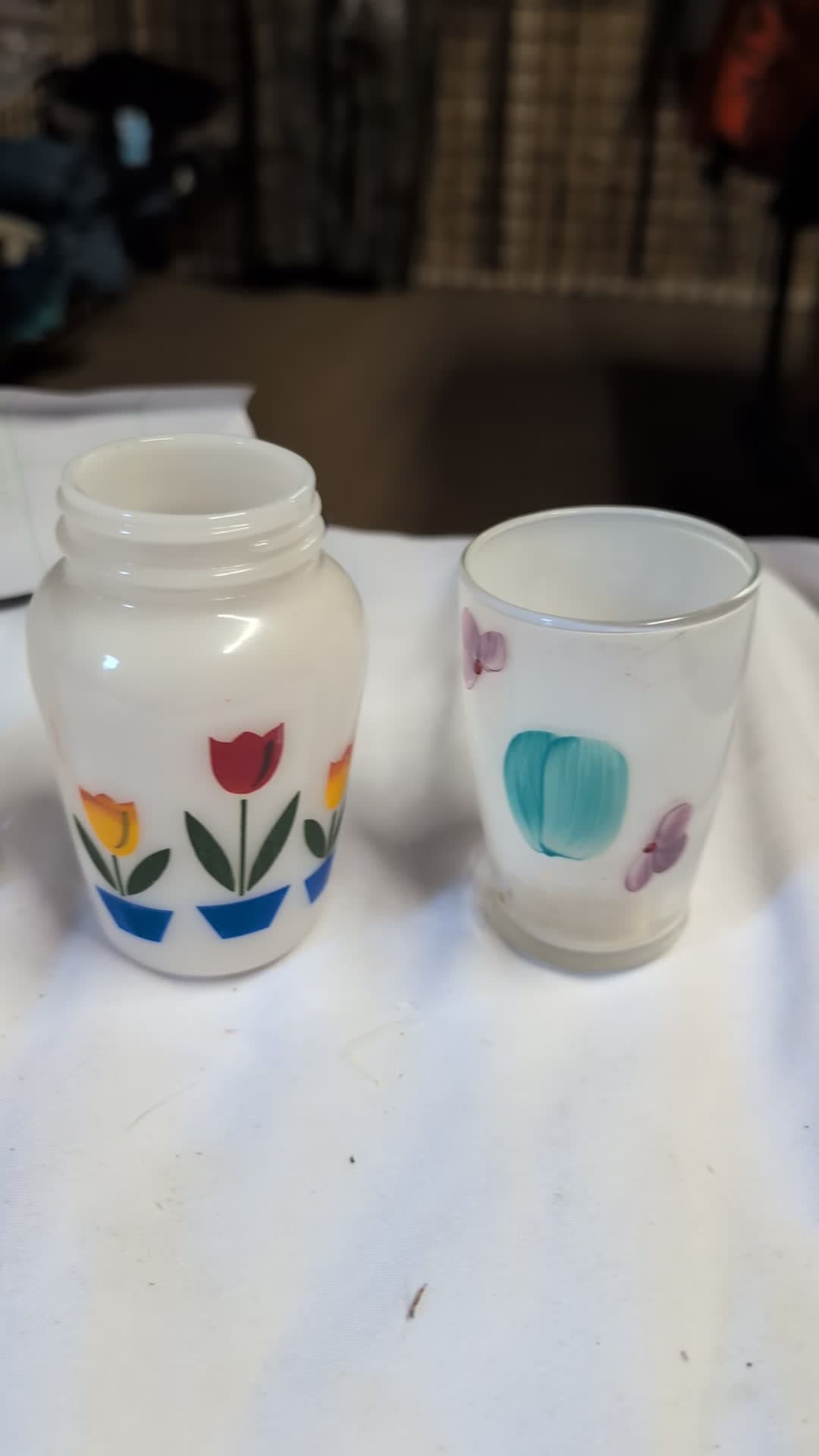 Vintage Floral Milk Glass Tumblers Set - Video 3
