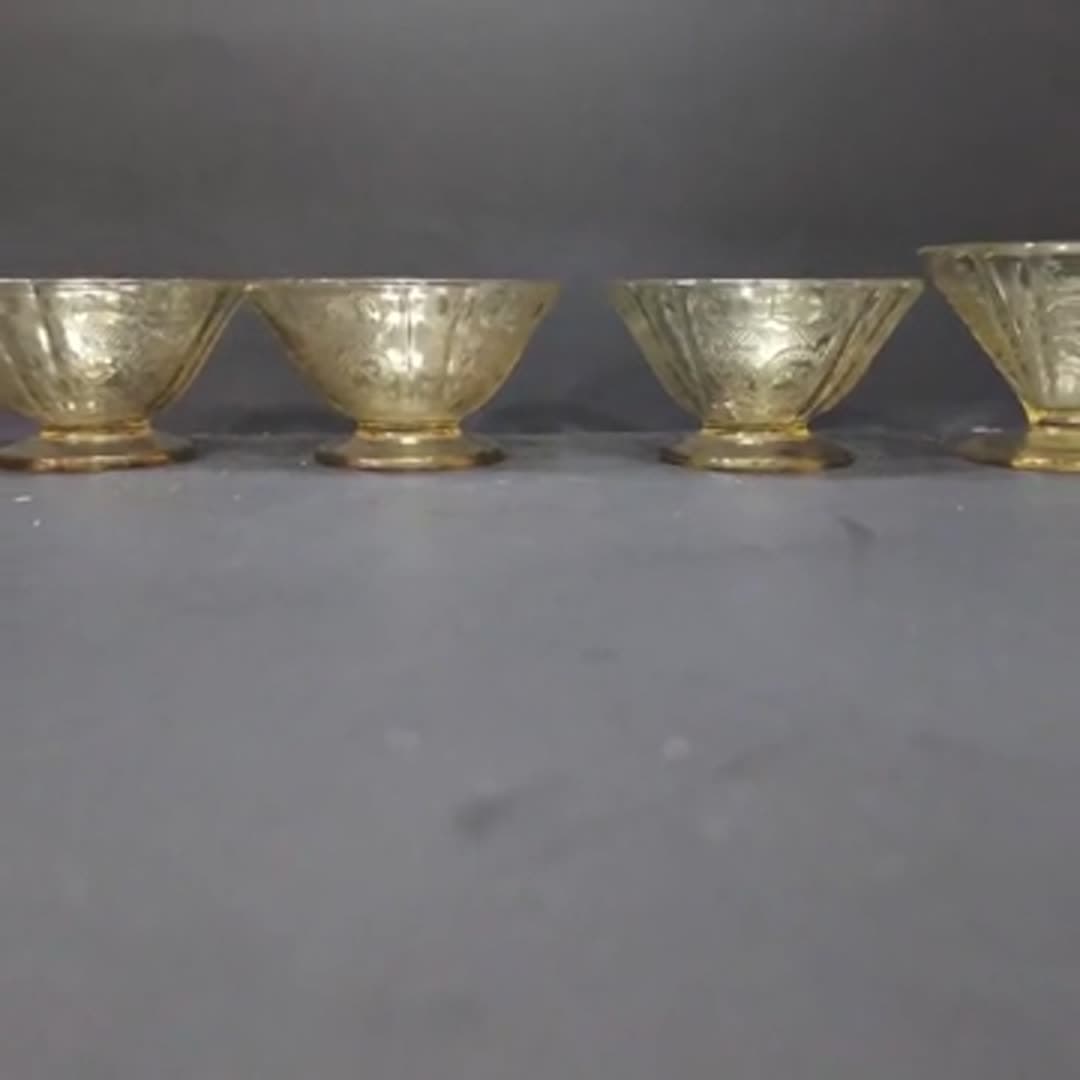 Federal Glass Madrid Amber Sherbet Glasses, Set Of 4, Vtg Depression Glassware - Video 11