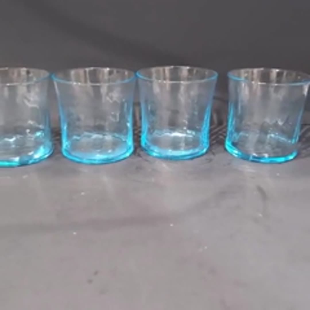 Wheaton Optical Blue Tint Tumblers, Set of 4, Swirl Design, Vintage Drinkware - Video 11