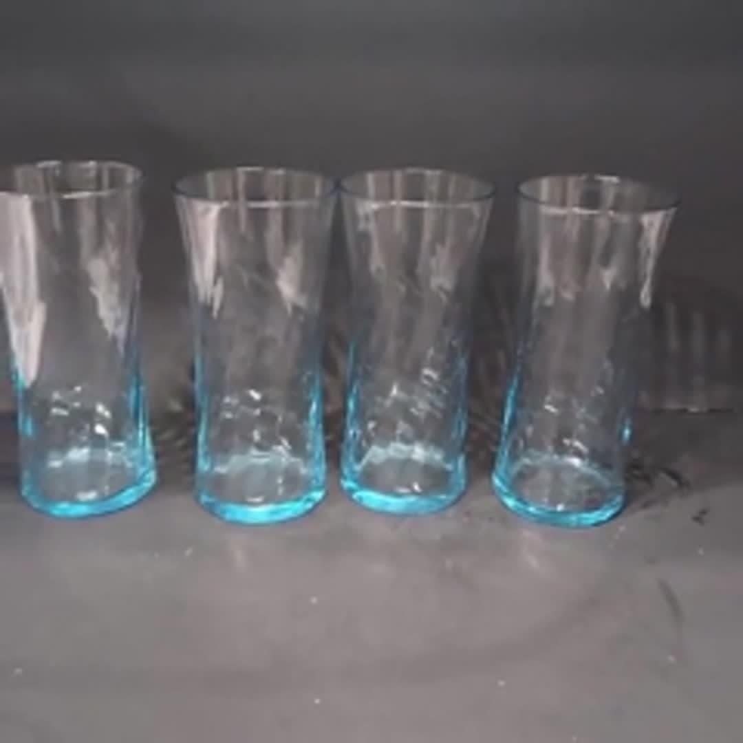 Wheaton Blue Tint Highball Glasses, Set of 4, Optic Swirl Design, Vtg Drinkware - Video 11