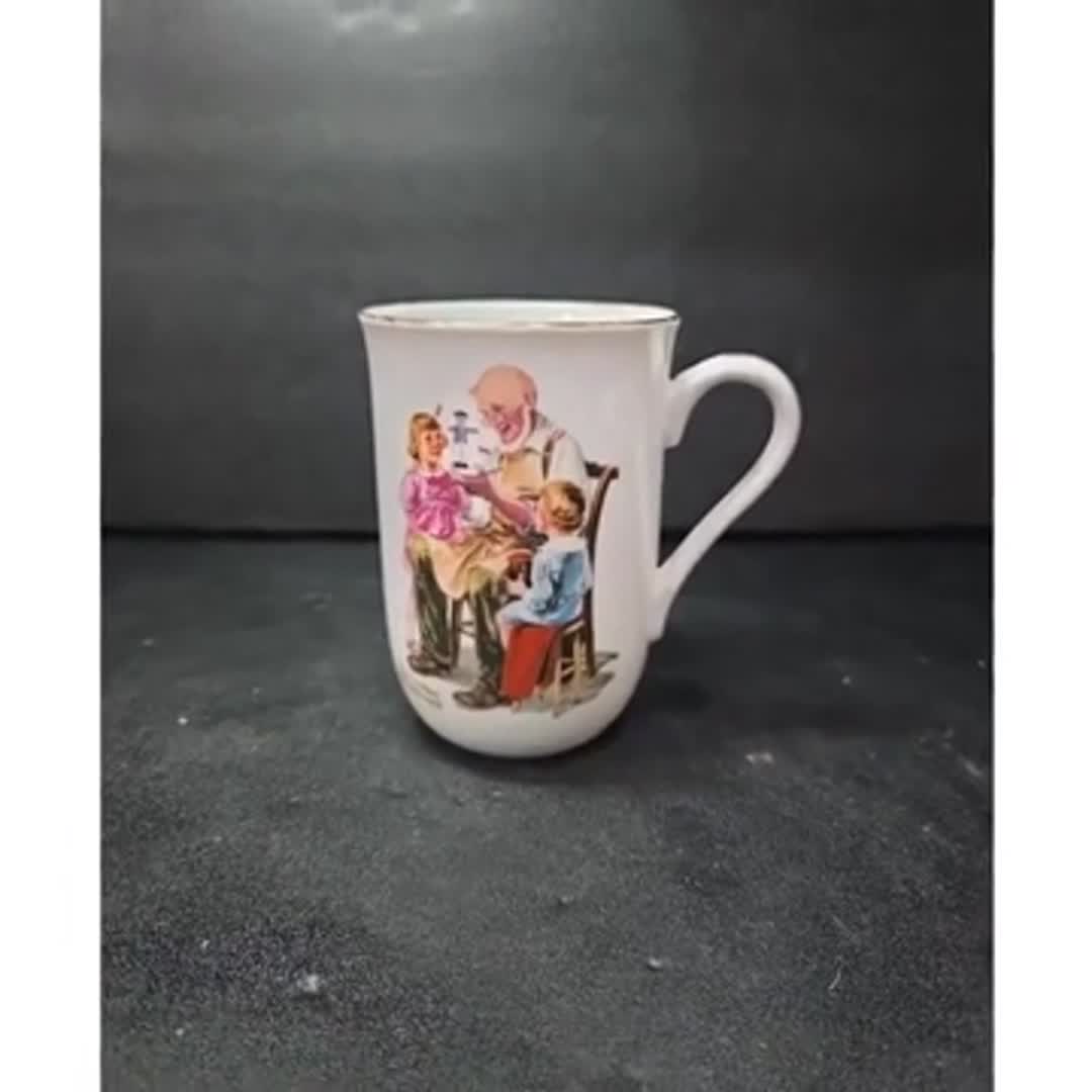 Norman Rockwell "The Toymaker" Gold Rim Mug, Replacement Collectible Drinkware - Video 11