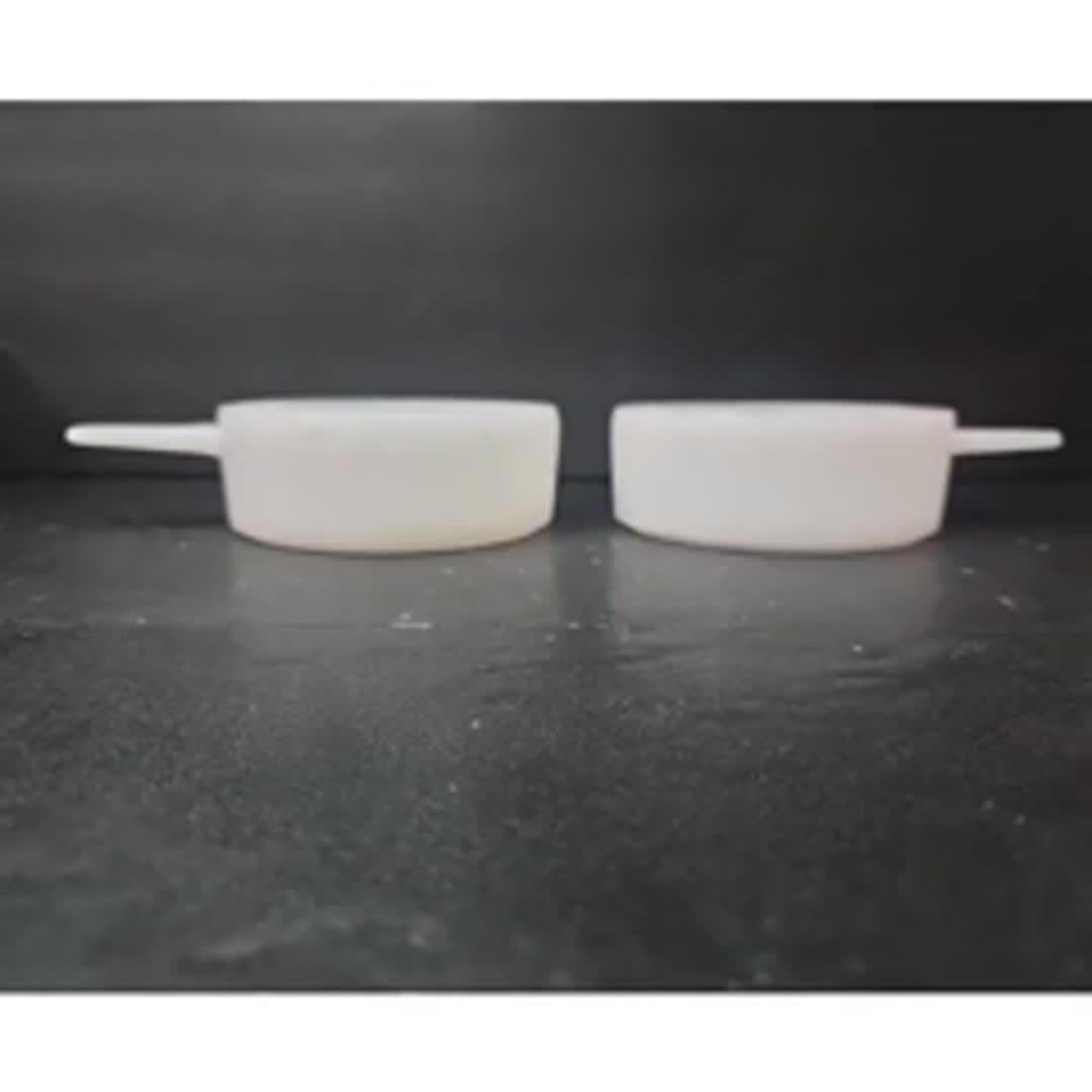 Glasbake Milk Glass Soup Bowls, Set of 2, Vintage Handled Ovenware, Replacements - Video 11