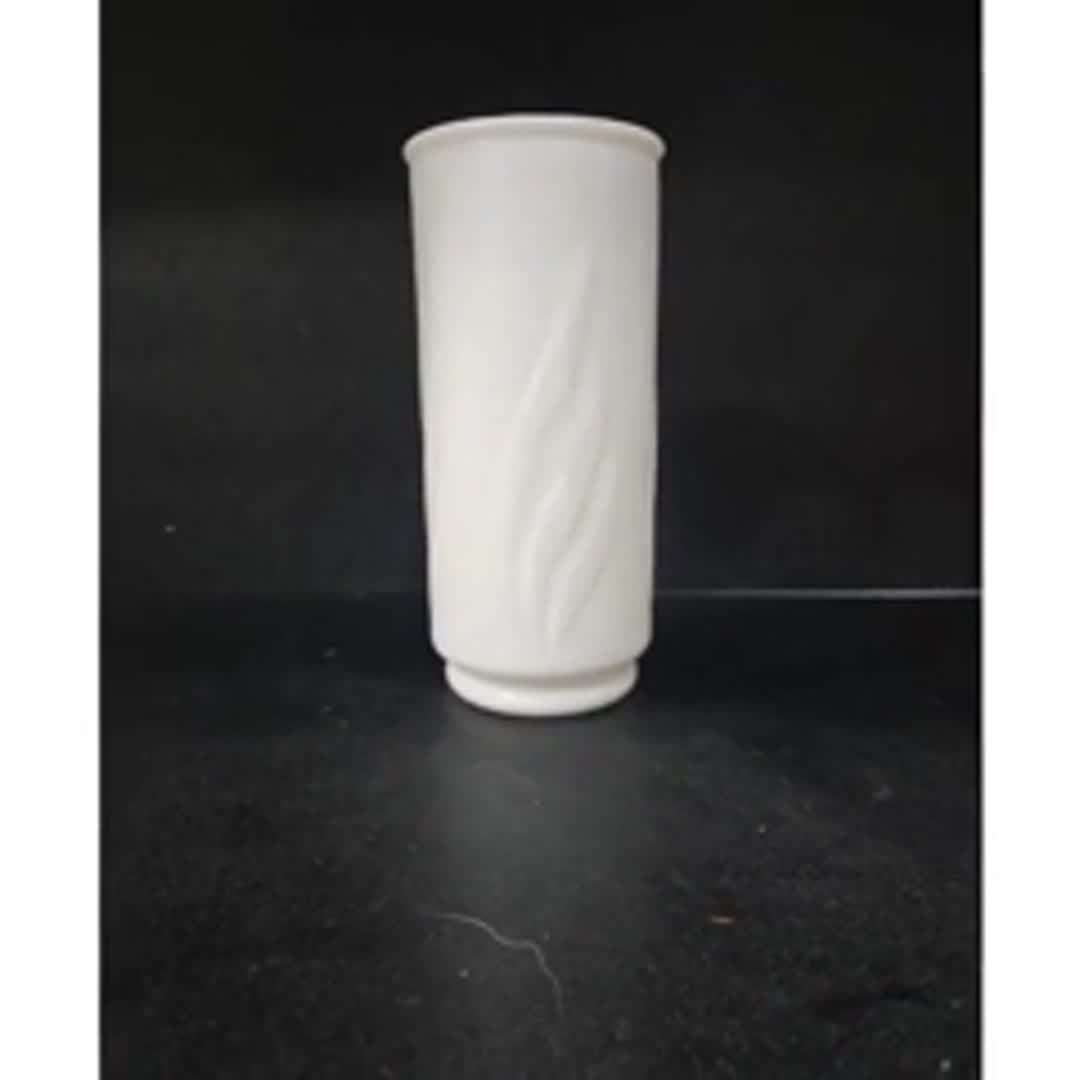 Milk Glass White Cylinder Flower Vase, Ribbed Raised Leaf Pattern, Vintage Decor - Video 11