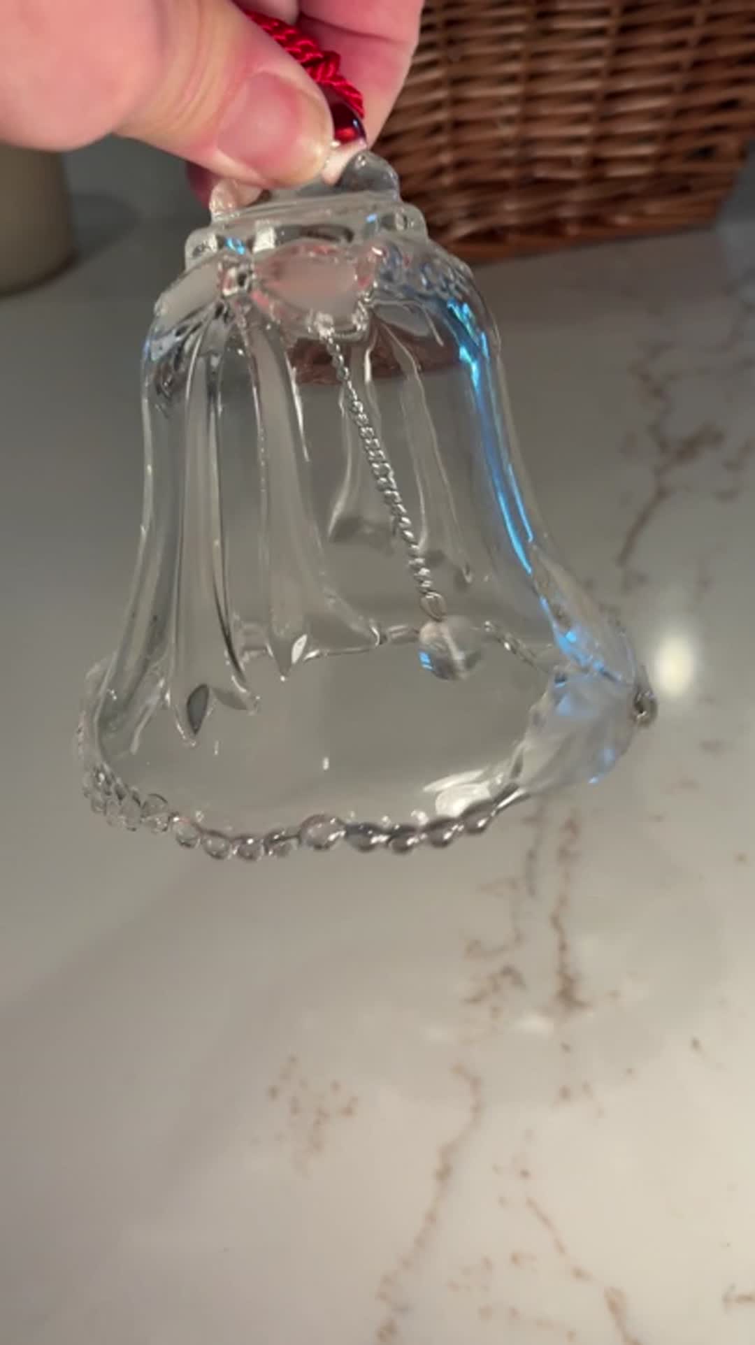 Mikasa Crystal Christmas Bell Ornament Frosted Bow Beaded Edge - Video 4