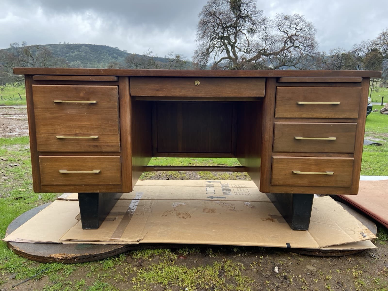 Vintage Mid Century Modern Wooden Tanker Desk - Thumbnail 21