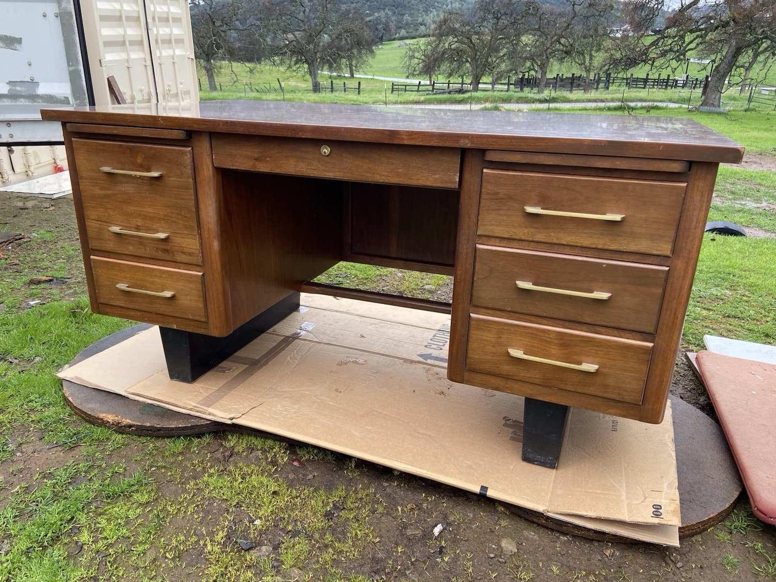 Vintage Mid Century Modern Wooden Tanker Desk - Thumbnail 7